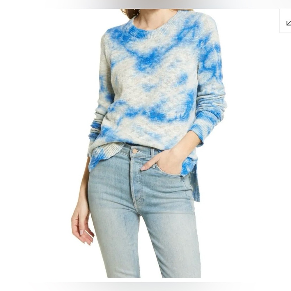Faherty Muir Skyway Blue Tie Dye Crew Sweater Women's Small Organic Cotton Slub
